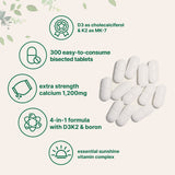 Micro Ingredients Calcium 1,200 mg with Vitamin D3 Plus K2 (MK-7) & Boron, 300 Tablets