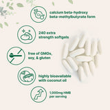 Micro Ingredients HMB 1,000mg, 240 Softgels with Coconut Oil, Highly Bioavailable