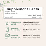 Micro Ingredients Vitamin K2 MK-7 Supplement, 200 mcg Per Serving, 300 Coconut Oil Softgles