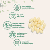 Micro Ingredients Vitamin K2 MK-7 Supplement, 200 mcg Per Serving, 300 Coconut Oil Softgles