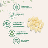 Micro Ingredients Vitamin K2 MK-4 + MK-7 & K1 Supplement, 360 Softgles with Coconut Oil