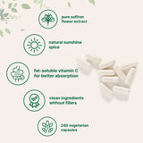 Micro Ingredients Pure Saffron Extract 88.5mg, 240 Veggie Capsules with High Absorption Fat-Soluble Vitamin C