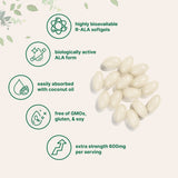Micro Ingredients R Alpha Lipoic Acid 600mg with Coconut Oil, 120 Softgels