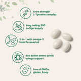 Micro Ingredients L Tyrosine Supplement 500mg with Omega-3, 360 Softgels
