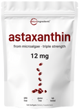 Micro Ingredients Astaxanthin 12mg, 120 softgels, tanning pills, Strength Carotenoids Skin Supplement w. 100% Natural Astaxanthin from MicroAlgae