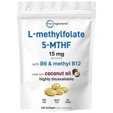 Micro Ingredients L Methylfolate 15mg with B6 Plus Methyl B12 | 240 Softgels with Coconut Oil
