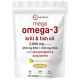 Micro Ingredients Mega Omega-3 Krill & Fish Oil 2,000mg Equivalent, 240 Softgels